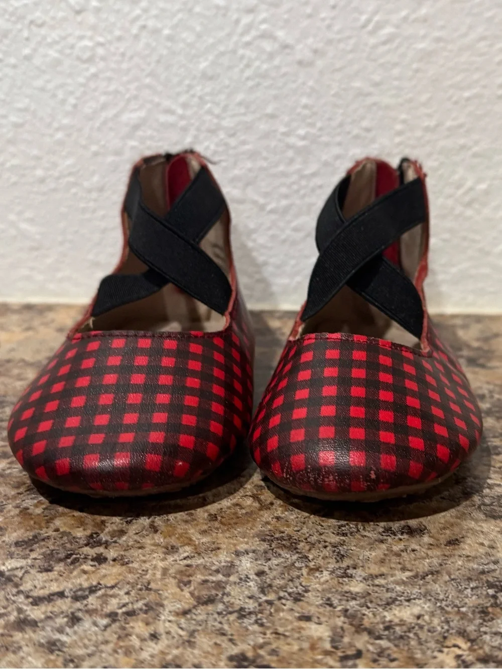 Monkey Feet - Red and Black Plaid Leather Ballet Flats